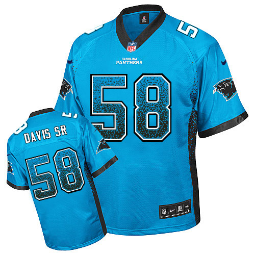 Men's Elite Thomas Davis Nike Jersey Blue - #58 Drift Fashion NFL Carolina Panthers